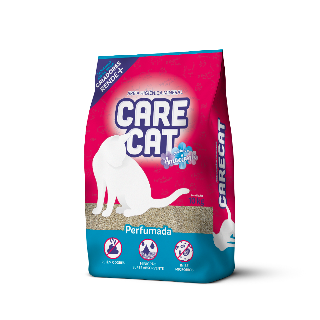 Areia higiênica para gatos CareCat Perfumada 10kg – bentonita sódica, torrões firmes e controle de odores