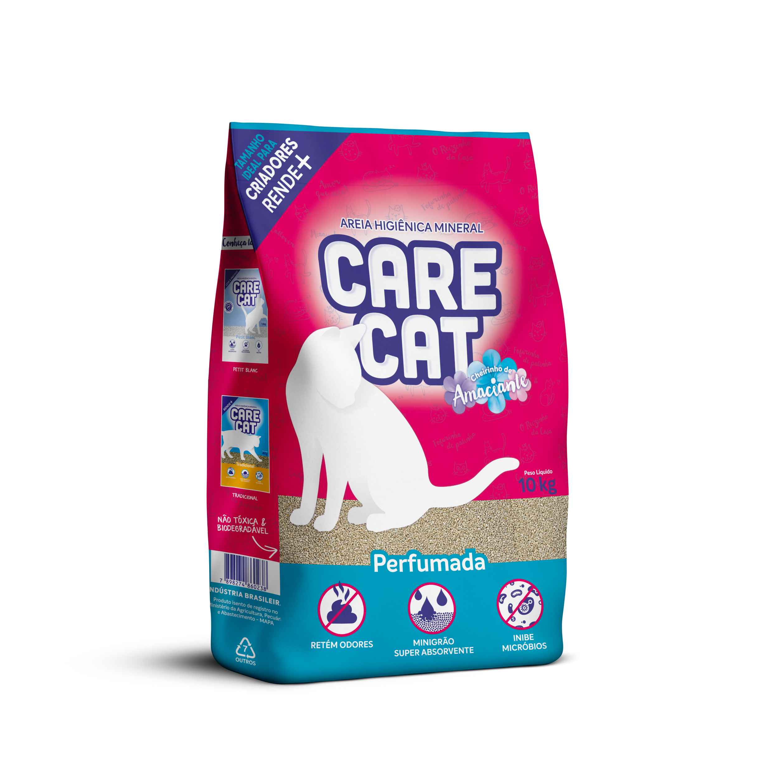 Areia higiênica para gatos CareCat Perfumada 10kg – bentonita sódica, torrões firmes e controle de odores