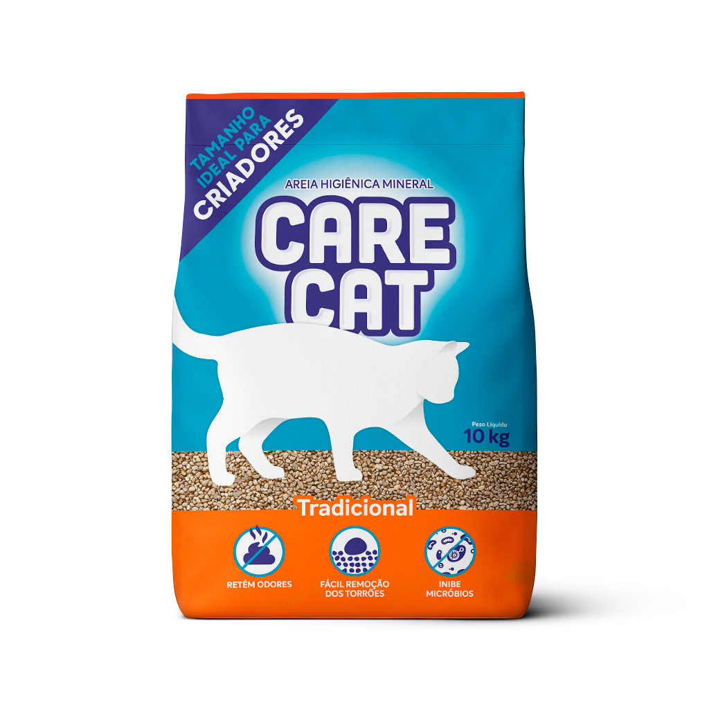 Areia higiênica para gatos CareCat Tradicional 10kg – bentonita sódica, torrões firmes e controle de odores