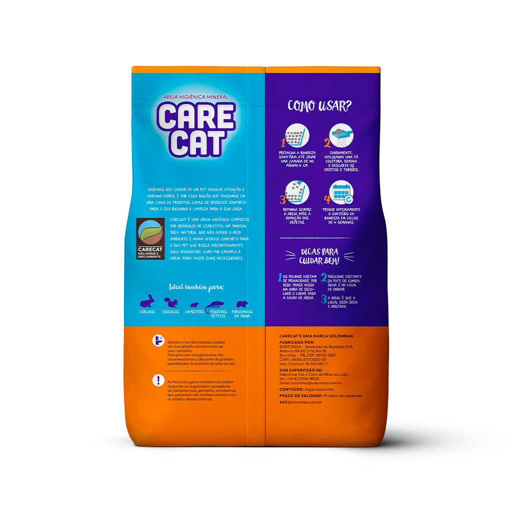Areia higiênica para gatos CareCat Tradicional 10kg – bentonita sódica, torrões firmes e controle de odores