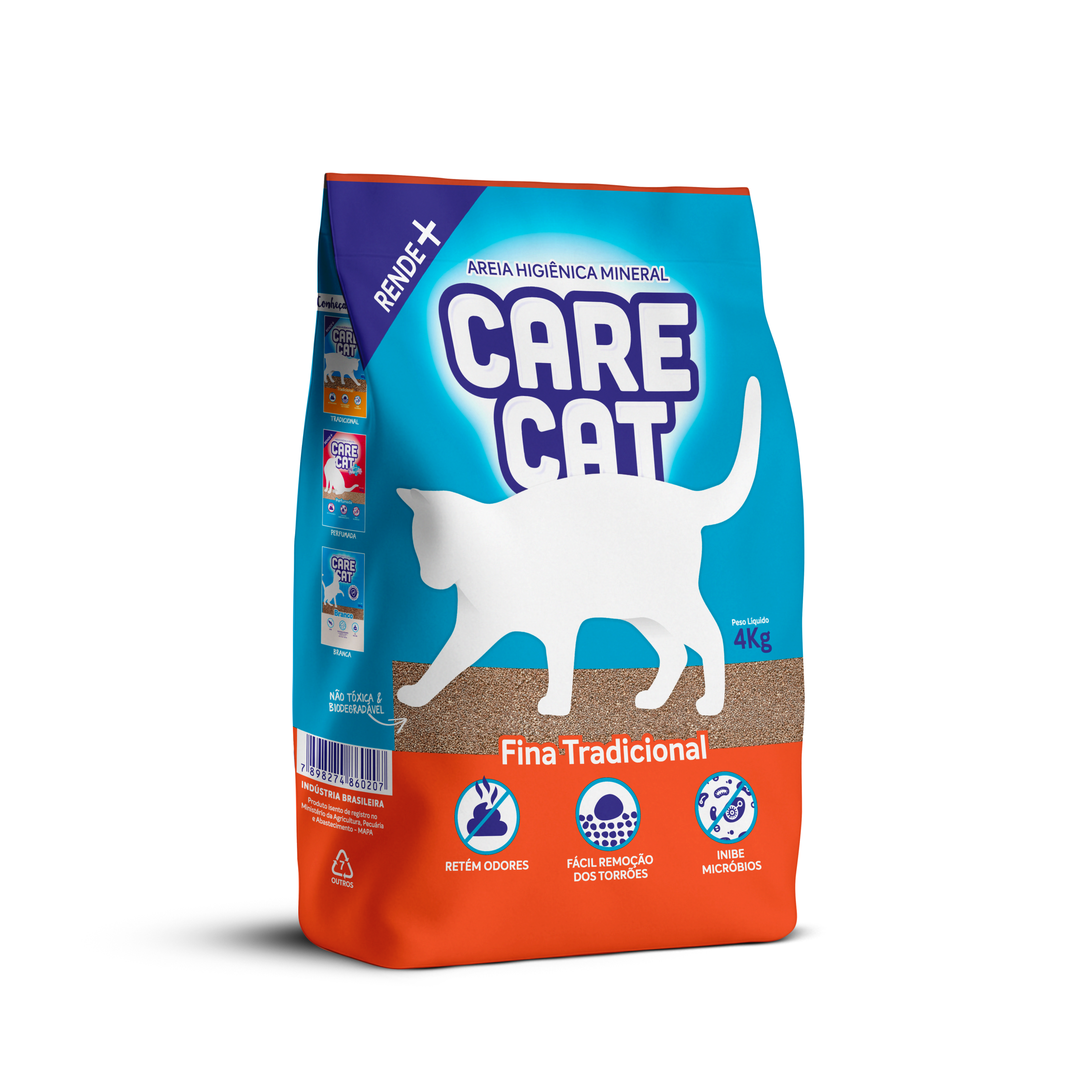 Areia higiênica para gatos CareCat Fina Tradicional 4kg – bentonita sódica, torrões firmes e controle de odores