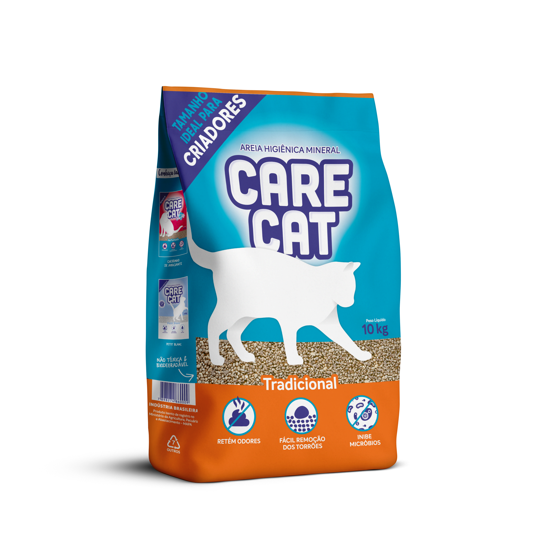 Areia higiênica para gatos CareCat Tradicional 10kg – bentonita sódica, torrões firmes e controle de odores