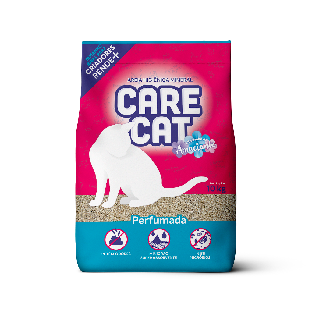 Areia higiênica para gatos CareCat Perfumada 10kg – bentonita sódica, torrões firmes e controle de odores