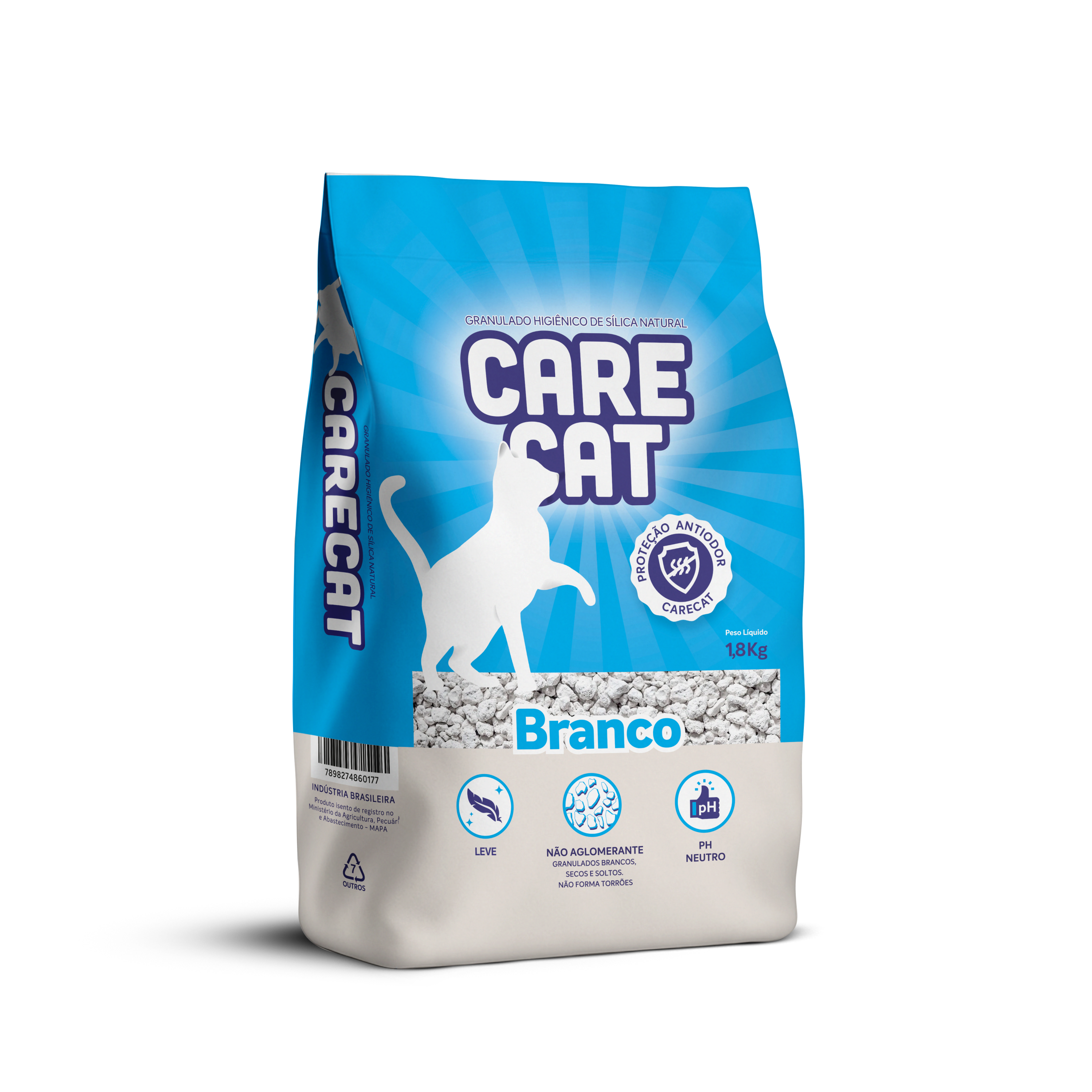 Areia higiênica para gatos CareCat Branco 1,8kg – sílica natural, leve, não aglomerante e com pH neutro