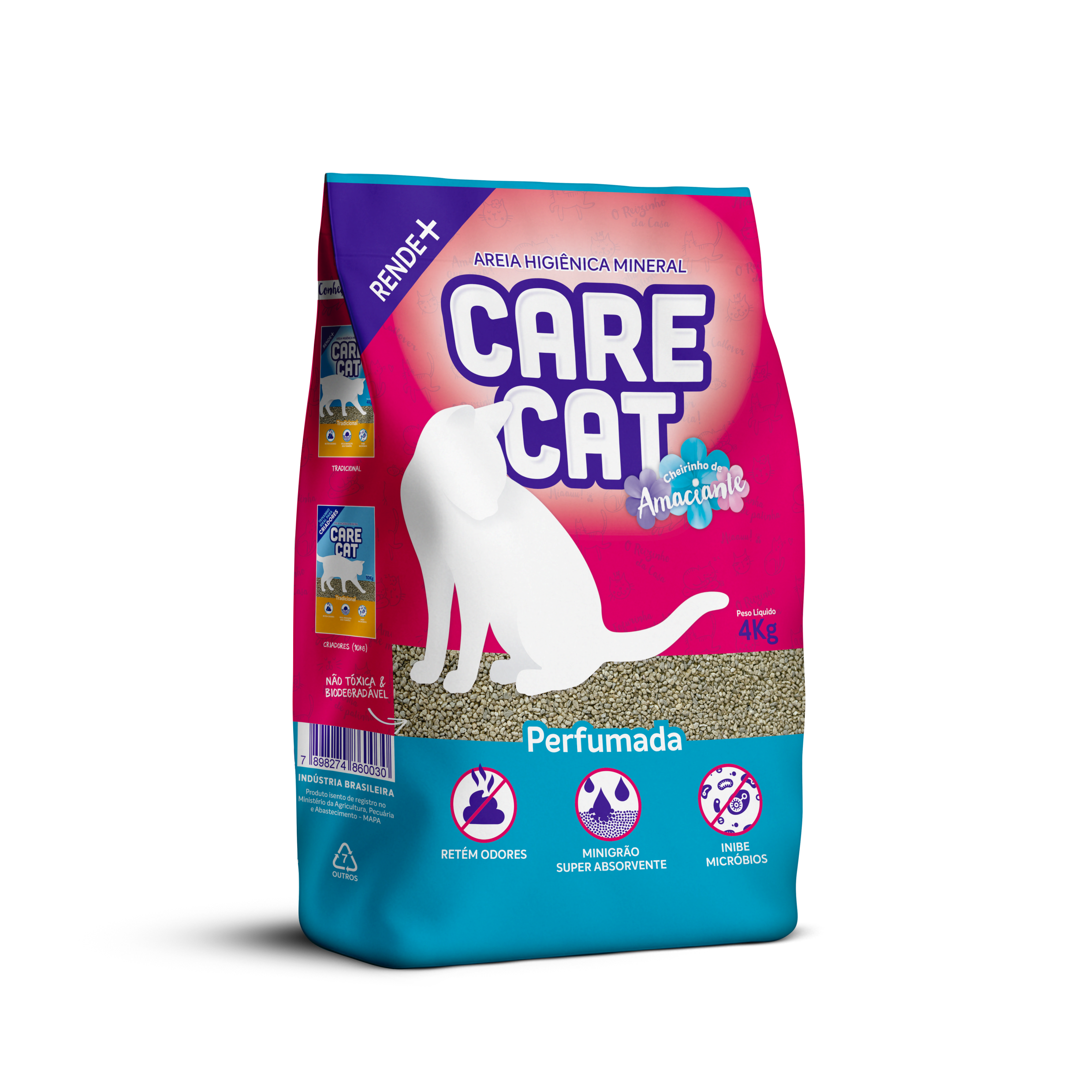 Areia higiênica para gatos CareCat Perfumada 4kg – bentonita sódica, torrões firmes e controle de odores
