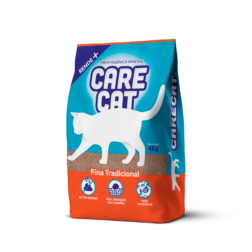 Areia higiênica para gatos CareCat Fina Tradicional 4kg – bentonita sódica, torrões firmes e controle de odores