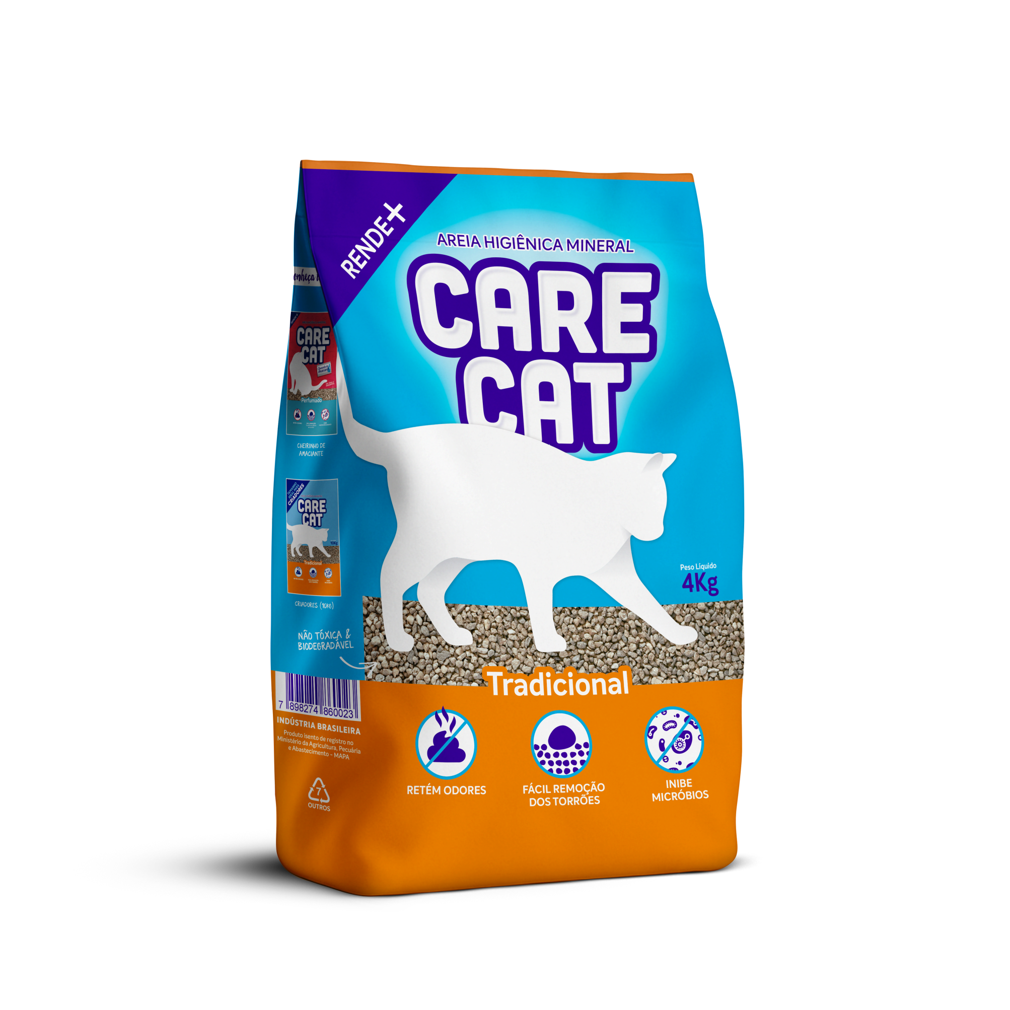 Areia higiênica para gatos CareCat Tradicional 4kg – bentonita sódica, torrões firmes e controle de odores