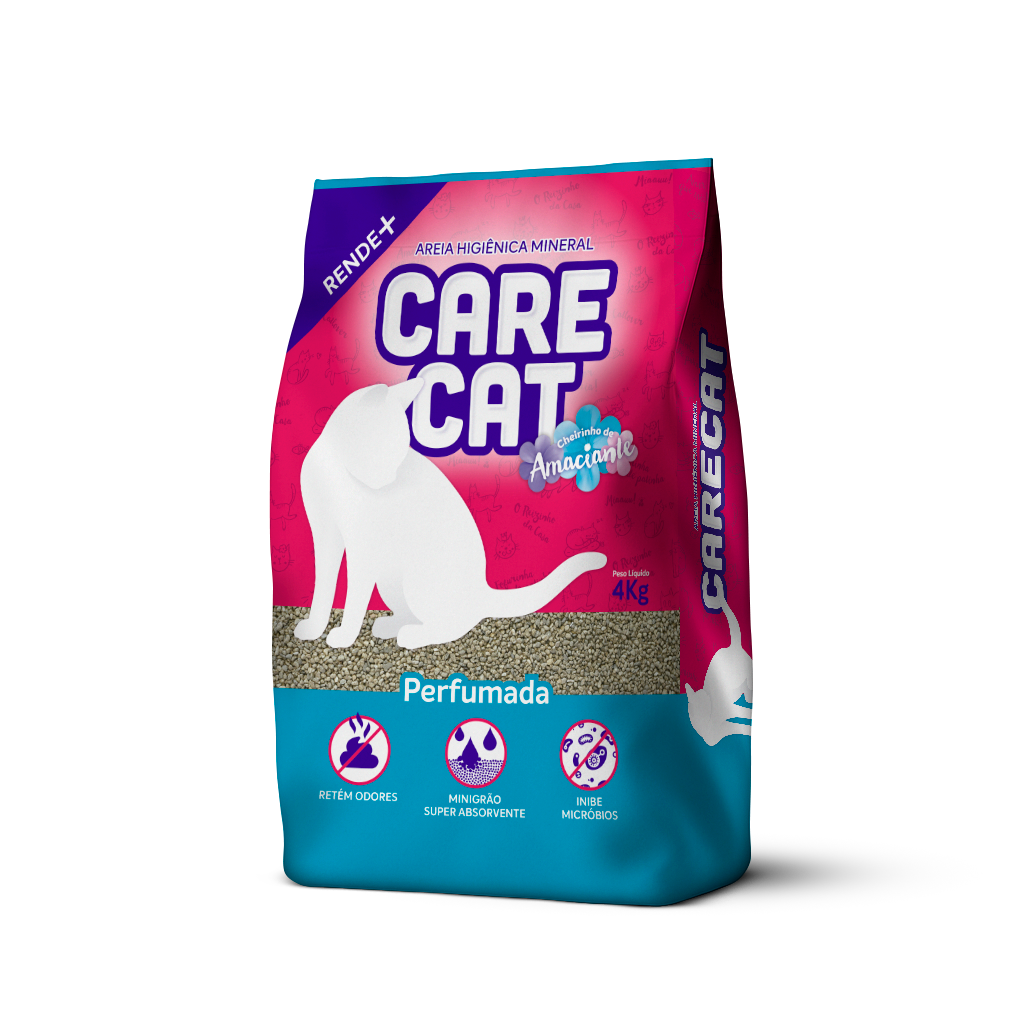 Areia higiênica para gatos CareCat Perfumada 4kg – bentonita sódica, torrões firmes e controle de odores