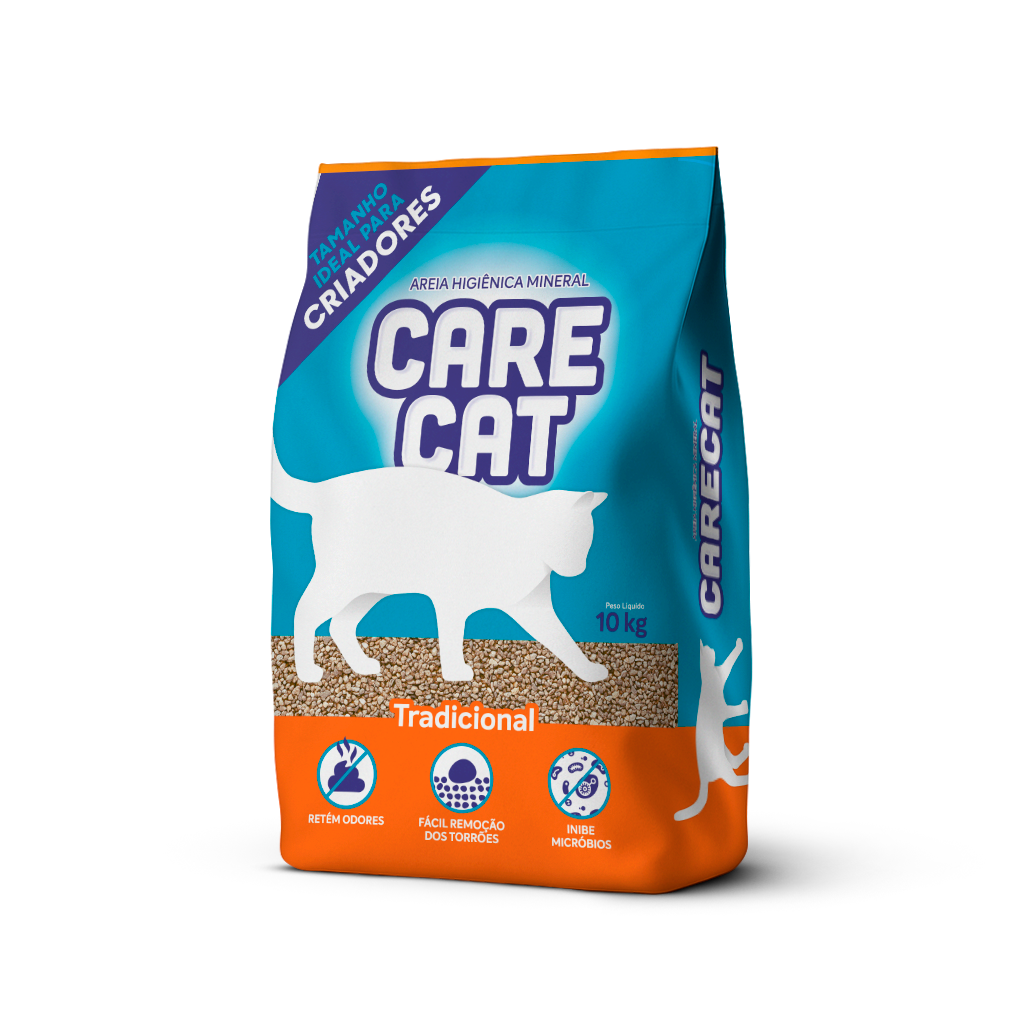 Areia higiênica para gatos CareCat Tradicional 10kg – bentonita sódica, torrões firmes e controle de odores