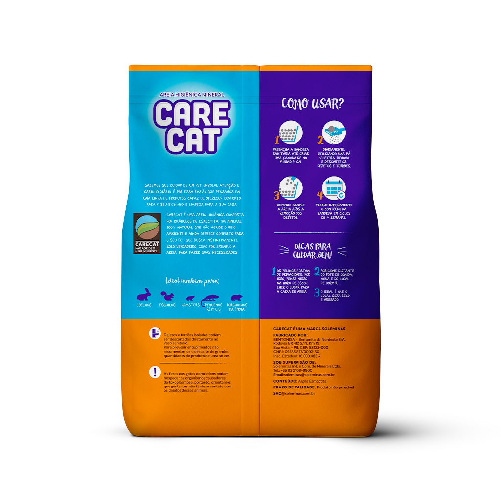 Areia higiênica para gatos CareCat Tradicional 4kg – bentonita sódica, torrões firmes e controle de odores