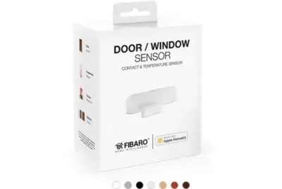 Sensor de abertura magnético Fibaro Door/Window Sensor 2 para monitoramento de portas e janelas com sensor de temperatura embutido.