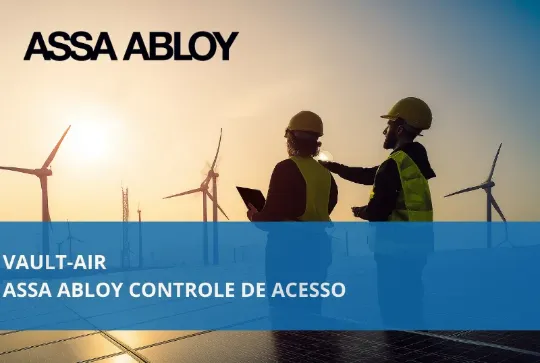 Família de produtos VAULT-Air da ASSA ABLOY com cadeados Bluetooth e aplicativo Vault Next para gestão de acesso sem chaves físicas.