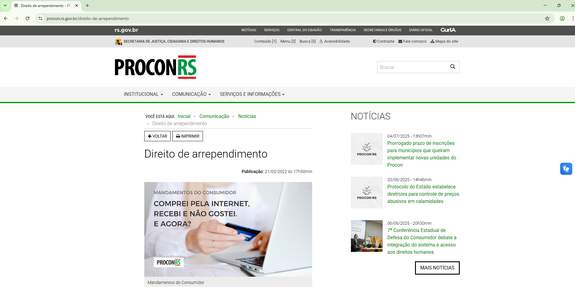 Procon RS - Direito de Arrependimento  | ermitão click