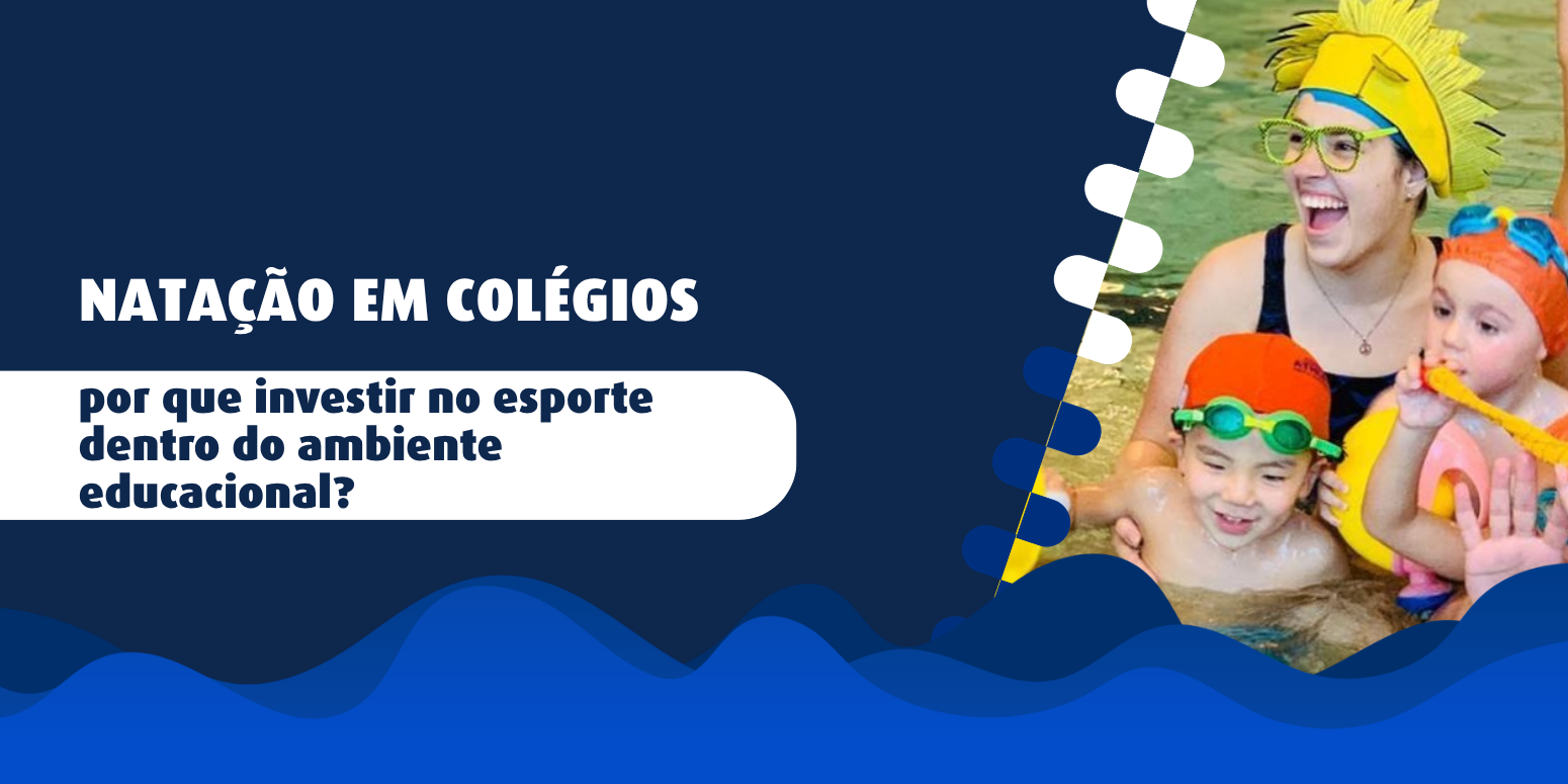 professa e alunos praticando natação em colégios