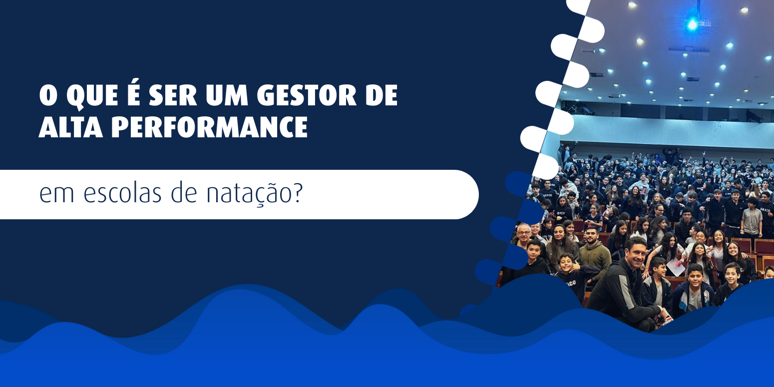 Gustavo Borges em escola de natação, representando liderança e foco em estratégias de alta performance para o sucesso do negócio aquático.